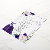 バタフライクインズダークパープルドレスシルバー 箔招待状 (回転した状態)