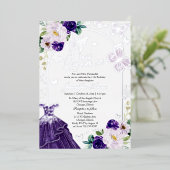 バタフライクインズダークパープルドレスシルバー 箔招待状 (立ち正面)
