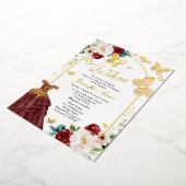 バタフライクインズブルガンディマルサラドレス金ゴールド 箔招待状 (回転した状態)