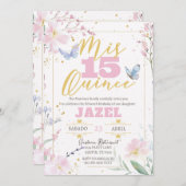 バタフライクインズ15番目の誕生日招待状 招待状 (正面/裏面)