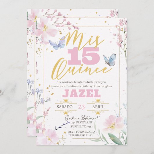 バタフライクインズ15番目の誕生日招待状 招待状 (正面/裏面)