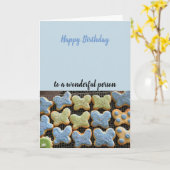 バタフライクッキー誕生日の願い カード (黄色い花)