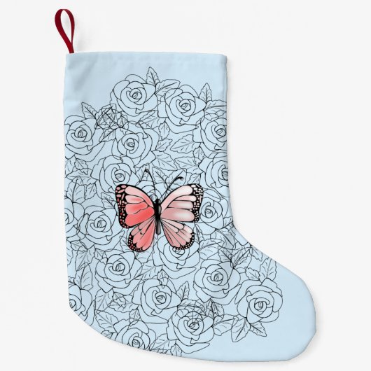 バタフライクリスマスストッキングとバラ スモールクリスマスストッキング (正面)