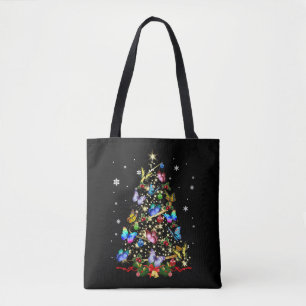 バタフライクリスマスツリーライトウィメンズガールズクリスマスB トートバッグ