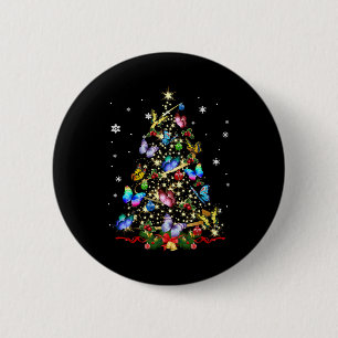 バタフライクリスマスツリーライトウィメンズガールズクリスマスB 缶バッジ