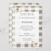 バタフライクリームプレイドストライプ誕生日 招待状 (正面/裏面)