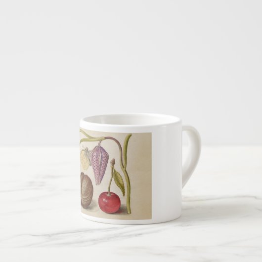 バタフライクルミ花さくらんぼ水彩アート エスプレッソカップ (正面右)