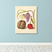 バタフライクルミ花さくらんぼ水彩アート キャンバスプリント (インサイチュ (ウッドフロア))