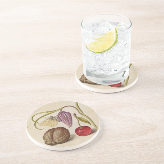 バタフライクルミ花さくらんぼ水彩アート コースター (側面)