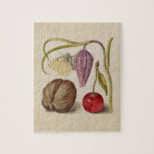 バタフライクルミ花さくらんぼ水彩アート ジグソーパズル (縦)