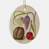 バタフライクルミ花さくらんぼ水彩アート セラミックオーナメント (右)