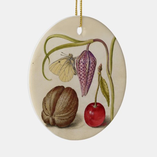 バタフライクルミ花さくらんぼ水彩アート セラミックオーナメント (右)