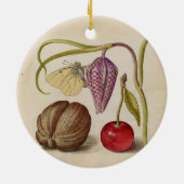 バタフライクルミ花さくらんぼ水彩アート セラミックオーナメント (裏面)