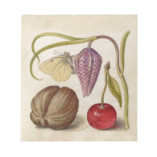 バタフライクルミ花さくらんぼ水彩アート ノートパッド (正面)