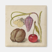 バタフライクルミ花さくらんぼ水彩アート マグネット (正面)