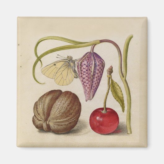 バタフライクルミ花さくらんぼ水彩アート マグネット (正面)