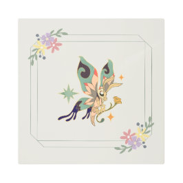 バタフライグラフィックデザイン、ライトベージュ背景 メタルプリント