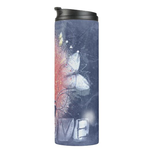 バタフライグランジラブ |コーラルオレンジパープル絵を描 タンブラー (回転右)