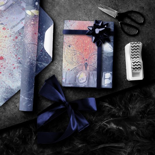 バタフライグランジラブ |コーラルオレンジパープル絵を描 ラッピングペーパー