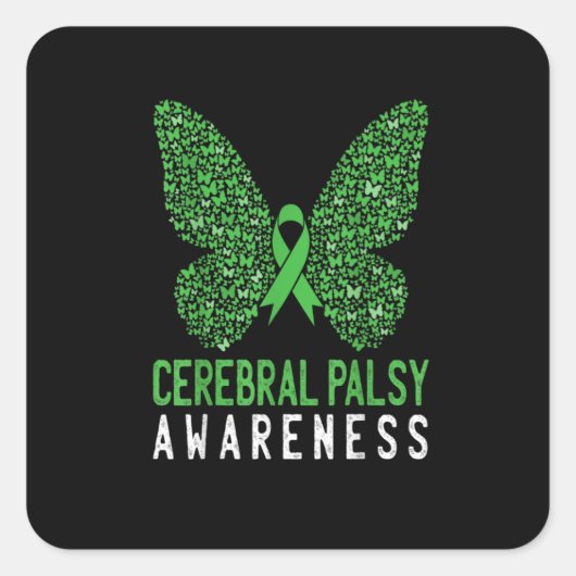 バタフライグリーンリボン スクエアシール (正面)