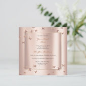 バタフライグレーオリエンタル赤面パールピンクのバラ 招待状 (スタンド正面)