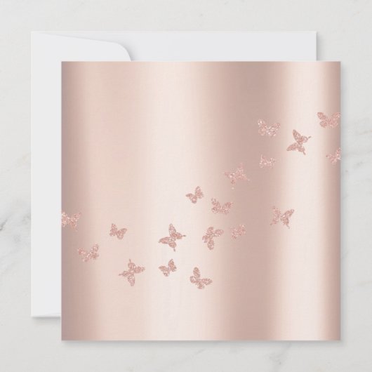 バタフライグレーオリエンタル赤面パールピンクのバラ 招待状 (裏面)