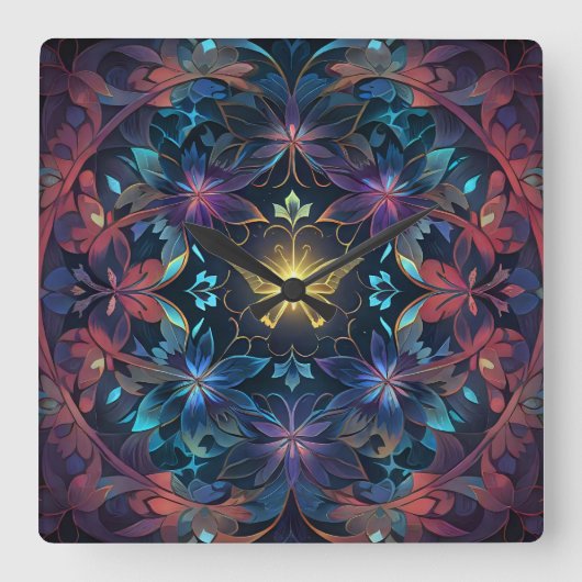 バタフライグロー スクエア壁時計 (正面)