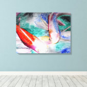 バタフライコイの絵画水彩画日本の術 キャンバスプリント (インサイチュ (ウッドフロア))