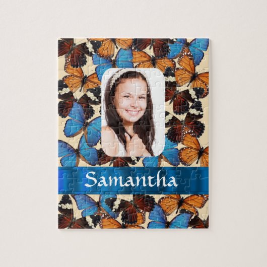 バタフライコラージュ写真テンプレート ジグソーパズル (縦)