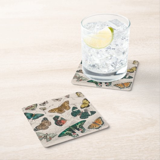 バタフライコレクションアンティーク蝶 スクエアペーパーコースター (インサイチュ)