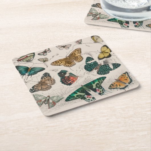 バタフライコレクションアンティーク蝶 スクエアペーパーコースター (アングル)