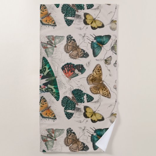 バタフライコレクションアンティーク蝶 ビーチタオル (正面)