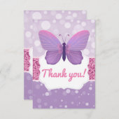 バタフライサンキューカードボホパープルピンクグリッター サンキューカード (正面/裏面)