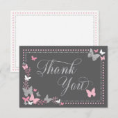 バタフライサンキューカード、ピンクフェイク、シルバー サンキューカード (正面/裏面)