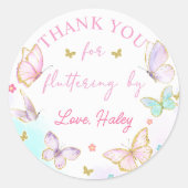 バタフライサンキューフラッタリングバイ誕生日ステッカー ラウンドシール (正面)