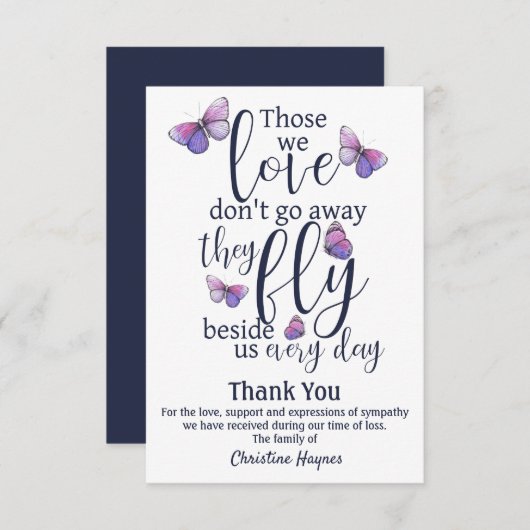 バタフライサンキューユリディナル悔やみや弔慰 サンキューカード (正面/裏面)