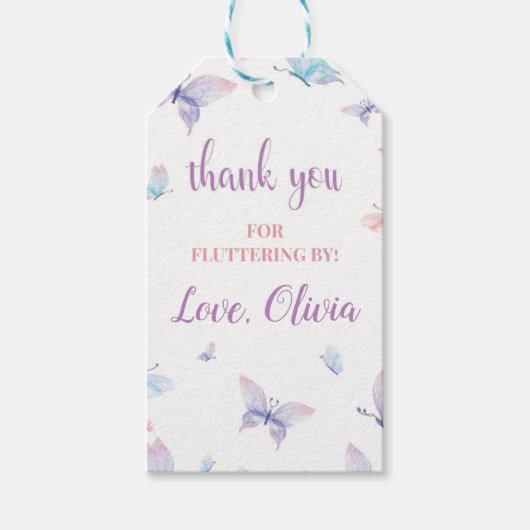 バタフライサンキューユーラベルフラッタリングバイメッセージカード ギフトタグ (正面)