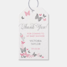 バタフライサンキューラベル、ピンク、シルバー ギフトタグ