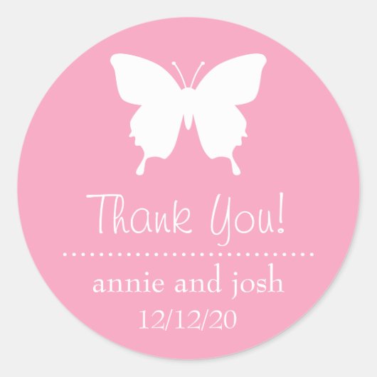 バタフライサンキューラベル（ピンク） ラウンドシール (正面)