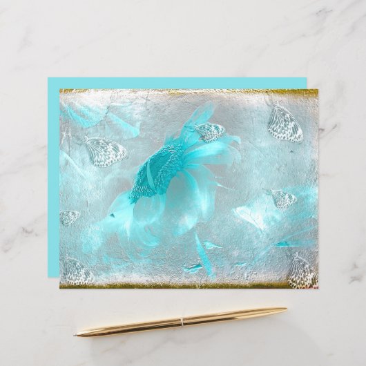 バタフライサンフラワーティール（緑がかった色）シルバーヴィンテージアンティーク (正面/裏面インサイチュ)