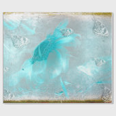 バタフライサンフラワーティール（緑がかった色）シルバーヴィンテージアンティーク ラッピングペーパー (フラット)