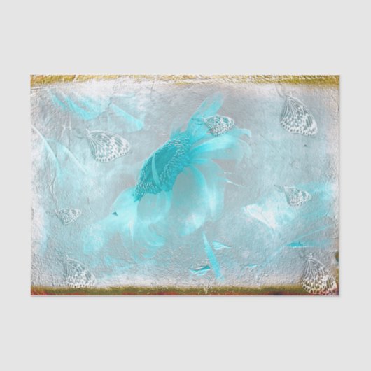 バタフライサンフラワーティール（緑がかった色）シルバーヴィンテージアンティーク 薄葉紙 (正面)