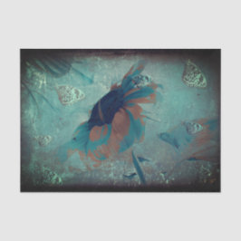 バタフライサンフラワーティール（緑がかった色）セピアヴィンテージアンティークアート 薄葉紙