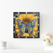バタフライサンフラワー自然 スクエア壁時計 (ホーム)