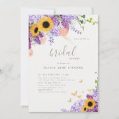バタフライサンフラワー薄紫素朴ブライダルシャワー 招待状 (正面)