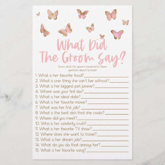 バタフライザ新郎が言うブライダルシャワーゲーム 便箋 (正面)