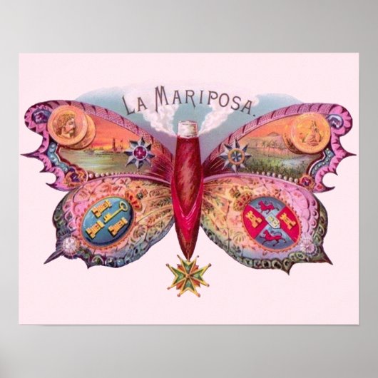 バタフライシガーアンティーク絵画ズ ポスター (正面)