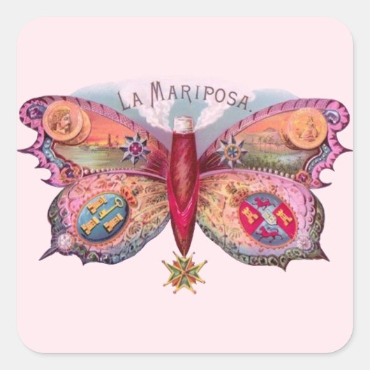 バタフライシガー絵画アンティーク広告ズ スクエアシール (正面)