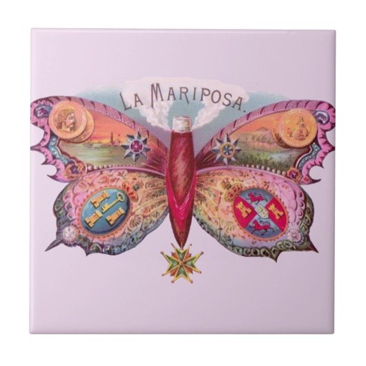 バタフライシガー絵画アンティーク広告ズ タイル (正面)