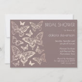 バタフライシックブライダルシャワー |銅バラ金ゴールド 招待状 (正面)